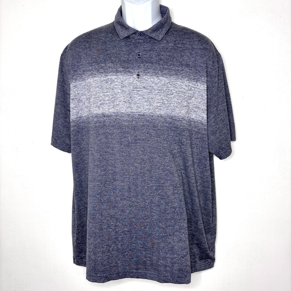 Hart Schaffner Marx Polo Shirt Mens XL Blue Heather Striped Golf Casual Stretch